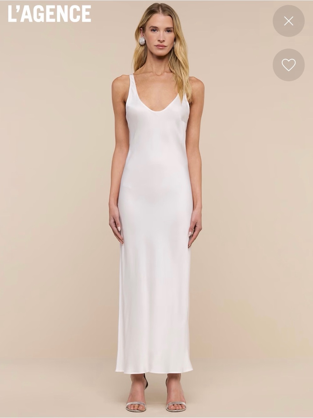 L'AGENCE Cream Satin Bias Slip Dress